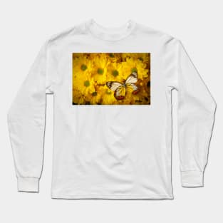 Colorful Butterfly On Yellow Poms Long Sleeve T-Shirt